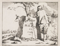 KG 04327
<br/>
Titelblad met herder en koe (serie van 8)
<br/>
<em>Bije, Marcus de (1639-ca. 1690)</em>